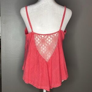 FREE PEOPLE Linen Blend Coral Spaghetti Strap Lace Back Top - Size S
